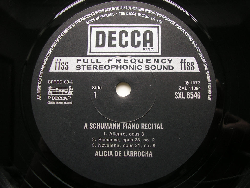 SXL 6546 SCHUMANN: KREISLERIANA / ALLEGRO Op. 8 / ROMANCE Op. 28 / NOVELETTE Op. 21 ALICIA DE LARROCHA