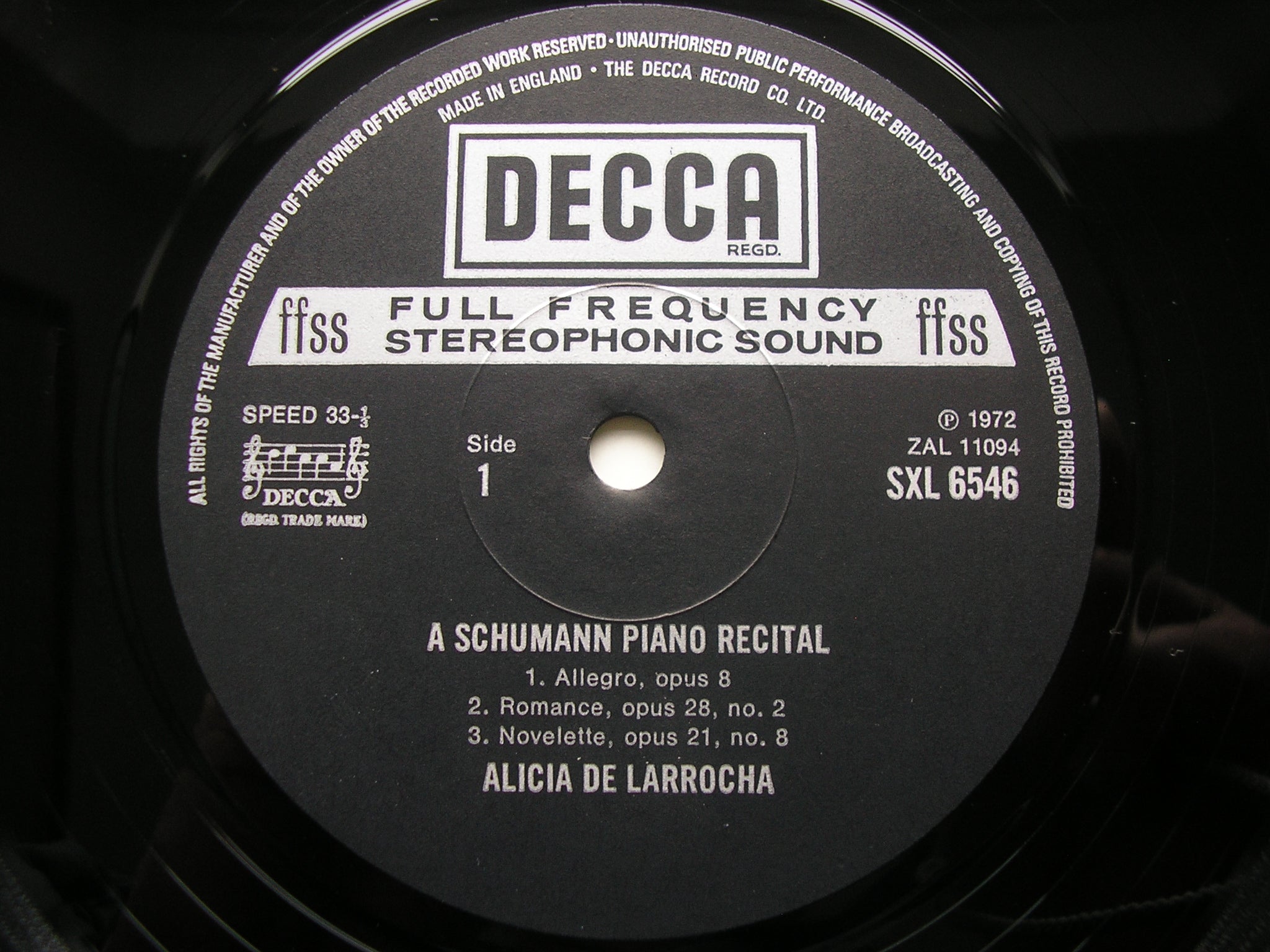SXL 6546 SCHUMANN: KREISLERIANA / ALLEGRO Op. 8 / ROMANCE Op. 28 / NOVELETTE Op. 21 ALICIA DE LARROCHA