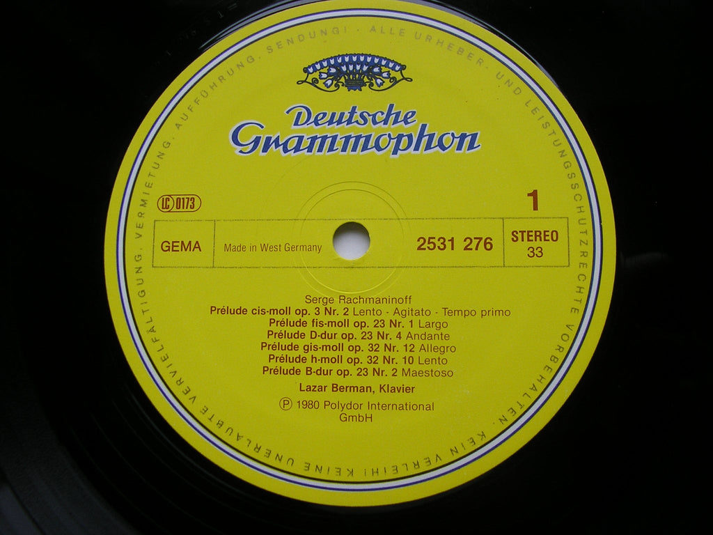 RACHMANINOV: CORELLI VARIATIONS / SIX PRELUDES     LAZAR BERMAN    2531 276