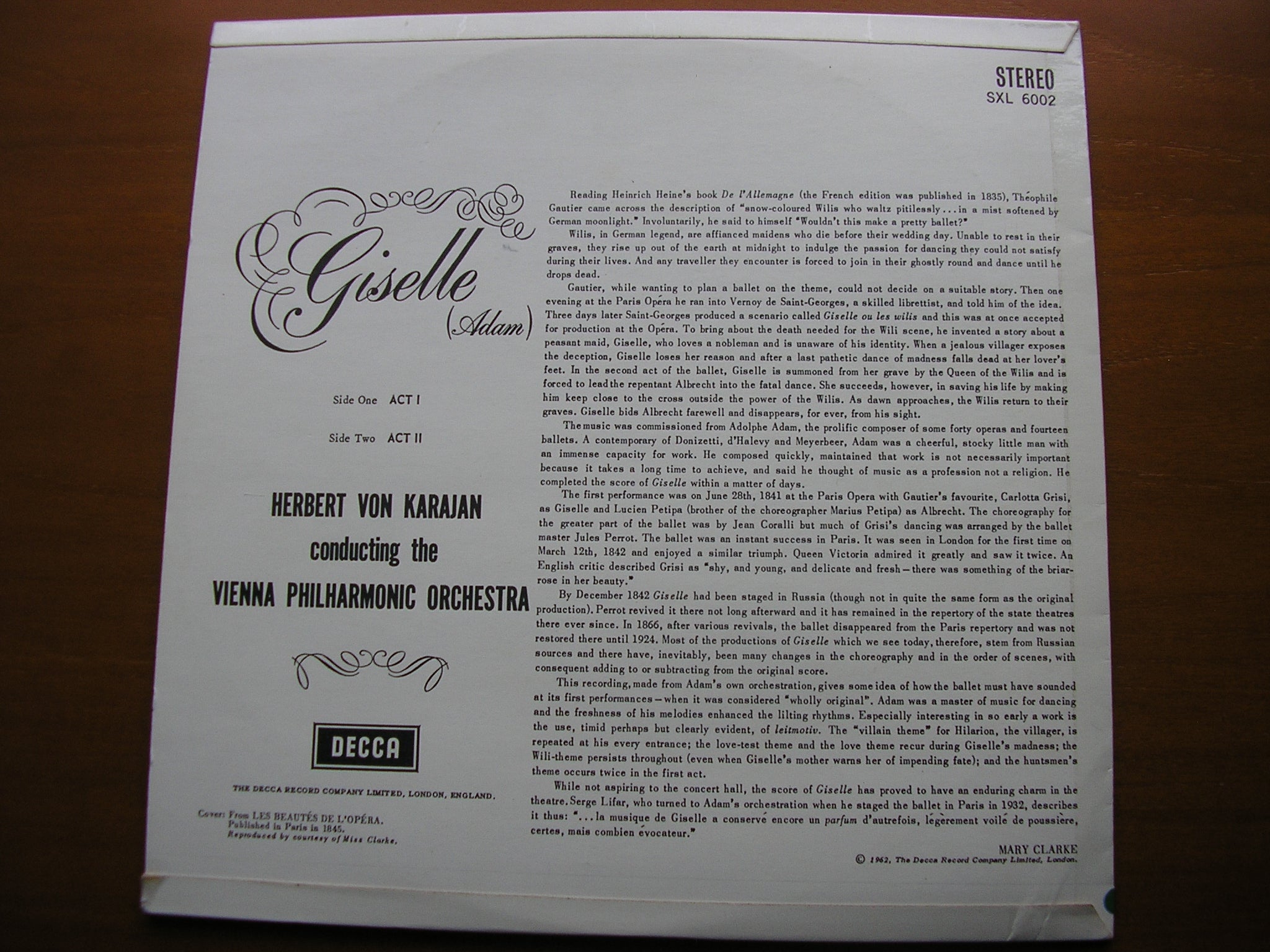SXL 6002 ADAM: GISELLE KARAJAN / VIENNA PHILHARMONIC