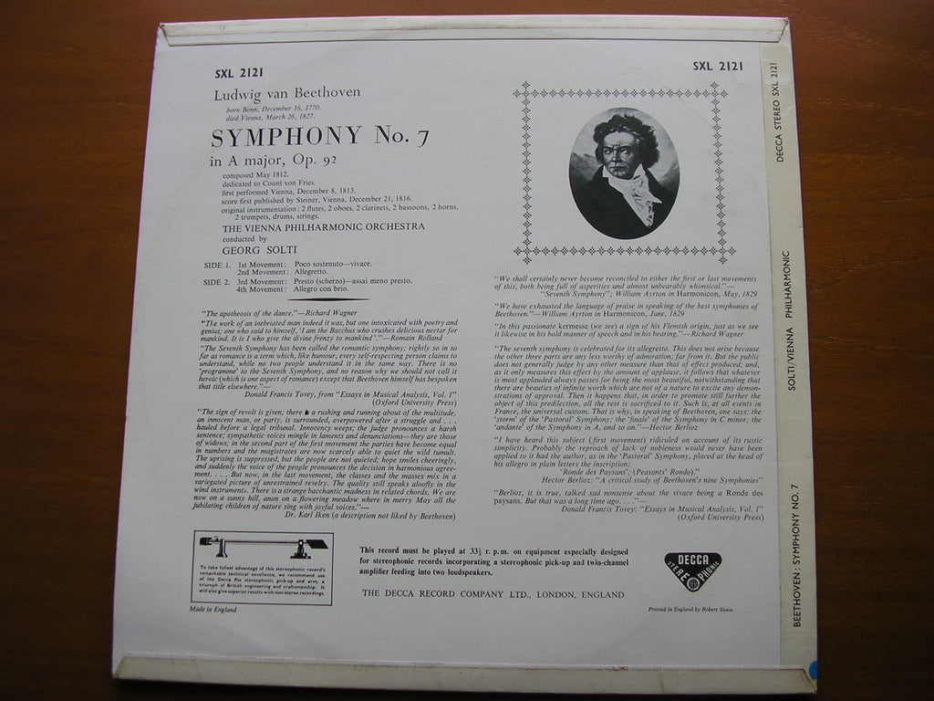 SXL 2121 BEETHOVEN: SYMPHONY No. 7 GEORG SOLTI / VIENNA PHILHARMONIC