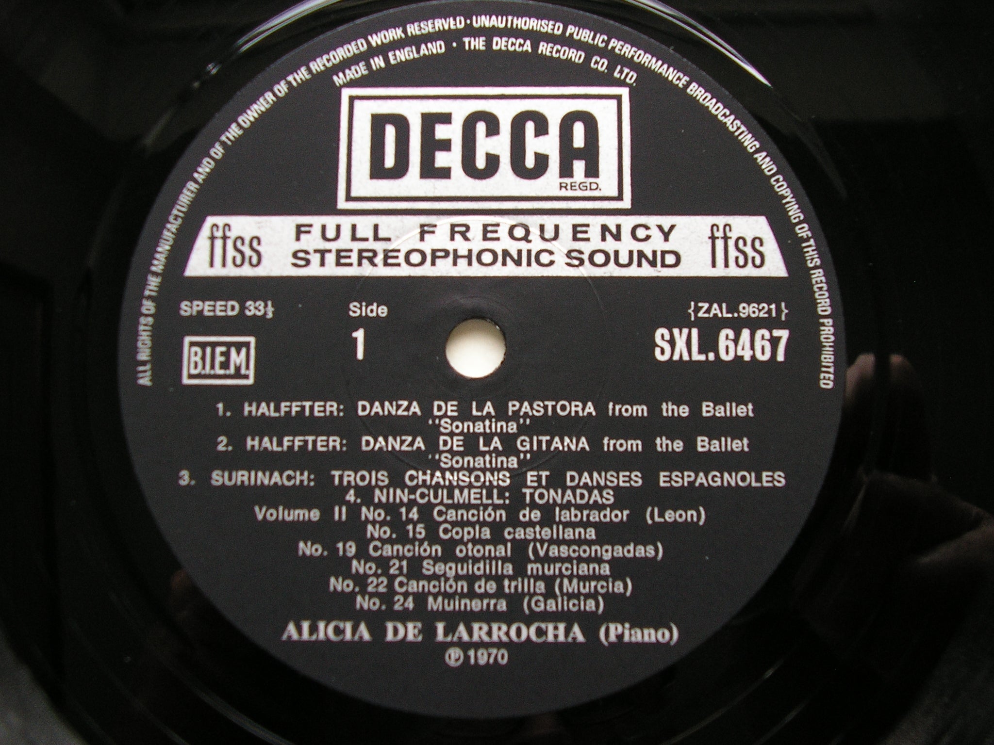 SXL 6467 ALICIA DE LARROCHA PLAYS SPANISH PIANO MUSIC