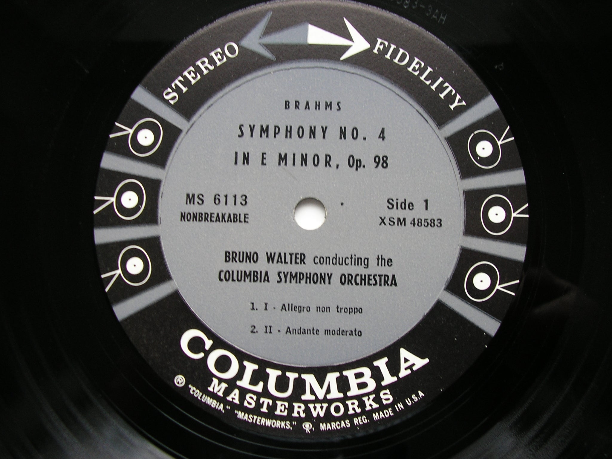 BRAHMS: SYMPHONY No. 4     WALTER / COLUMBIA SYMPHONY   MS 6113