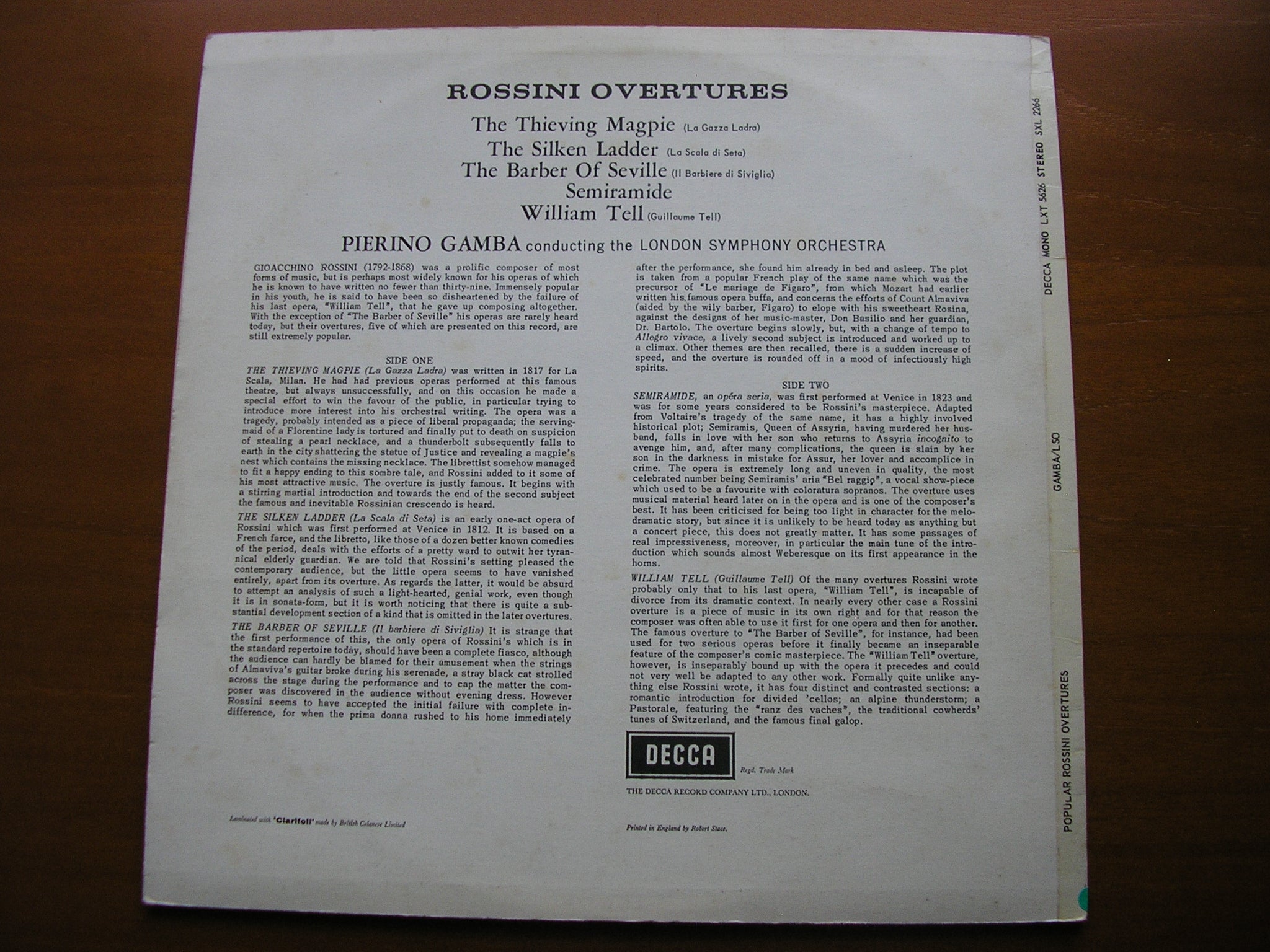 SXL 2266  ROSSINI: FIVE OVERTURES     GAMBA / LONDON SYMPHONY      ED2