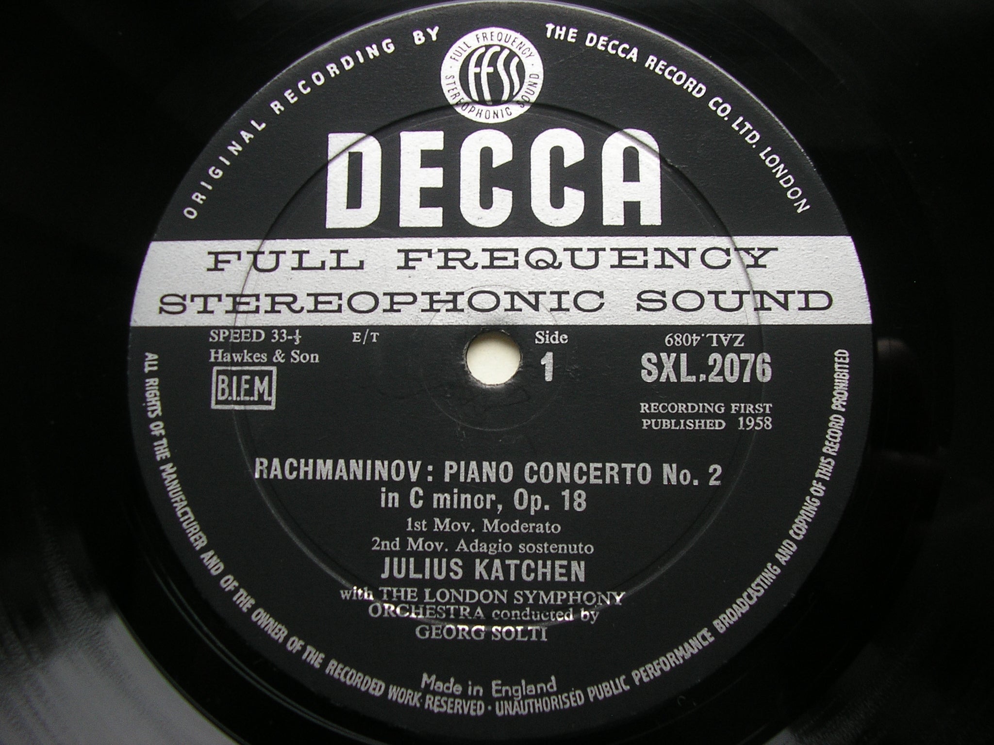 SXL 2076 RACHMANINOV: PIANO CONCERTO No. 2 / BALAKIREV: ISLAMEY KATCHEN / LONDON SYMPHONY / SOLTI