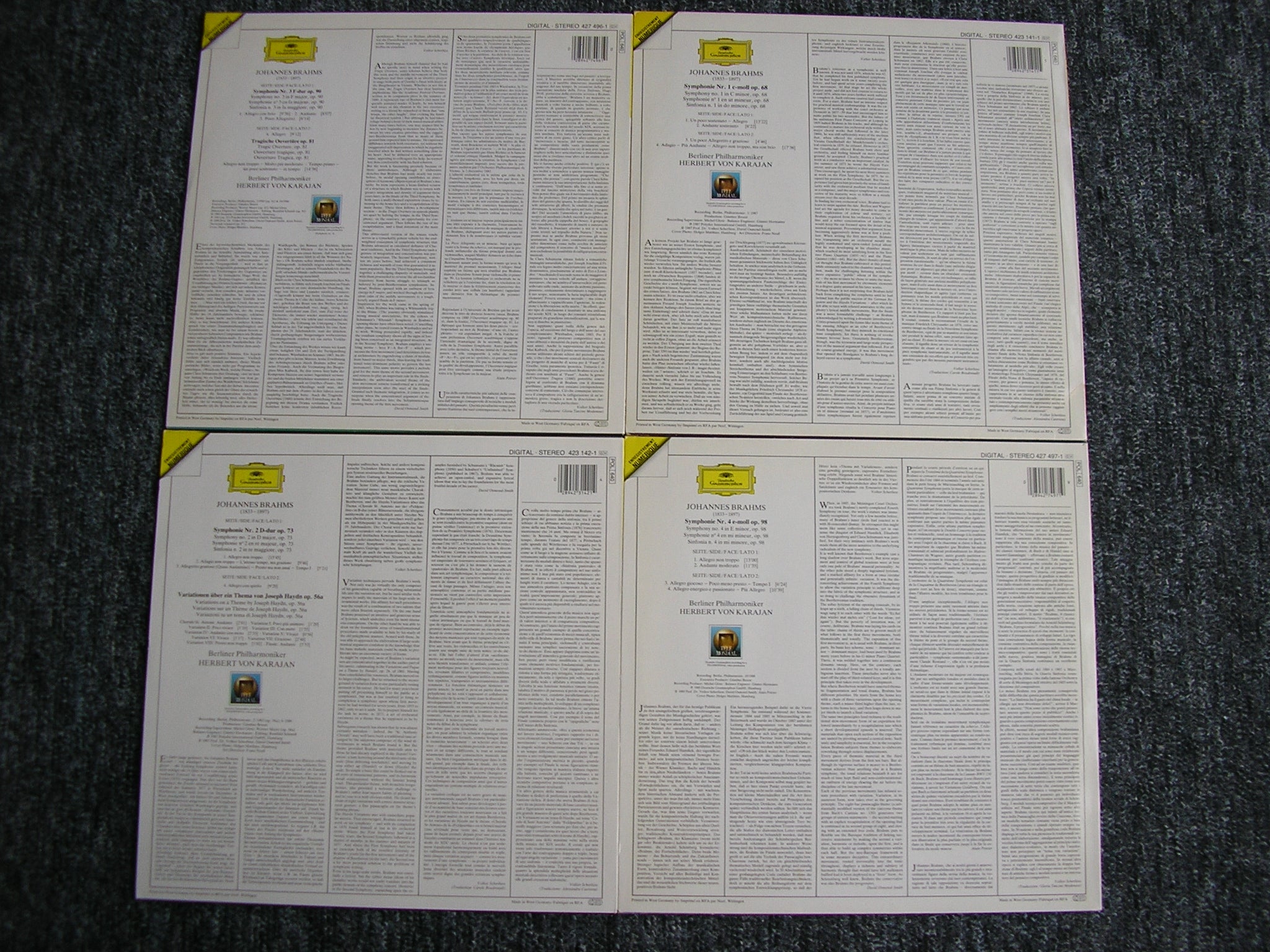 BRAHMS: THE FOUR SYMPHONIES / TRAGIC OVERTURE / HAYDN VARIATIONS    KARAJAN / BERLIN PHILHARMONIC   4LP