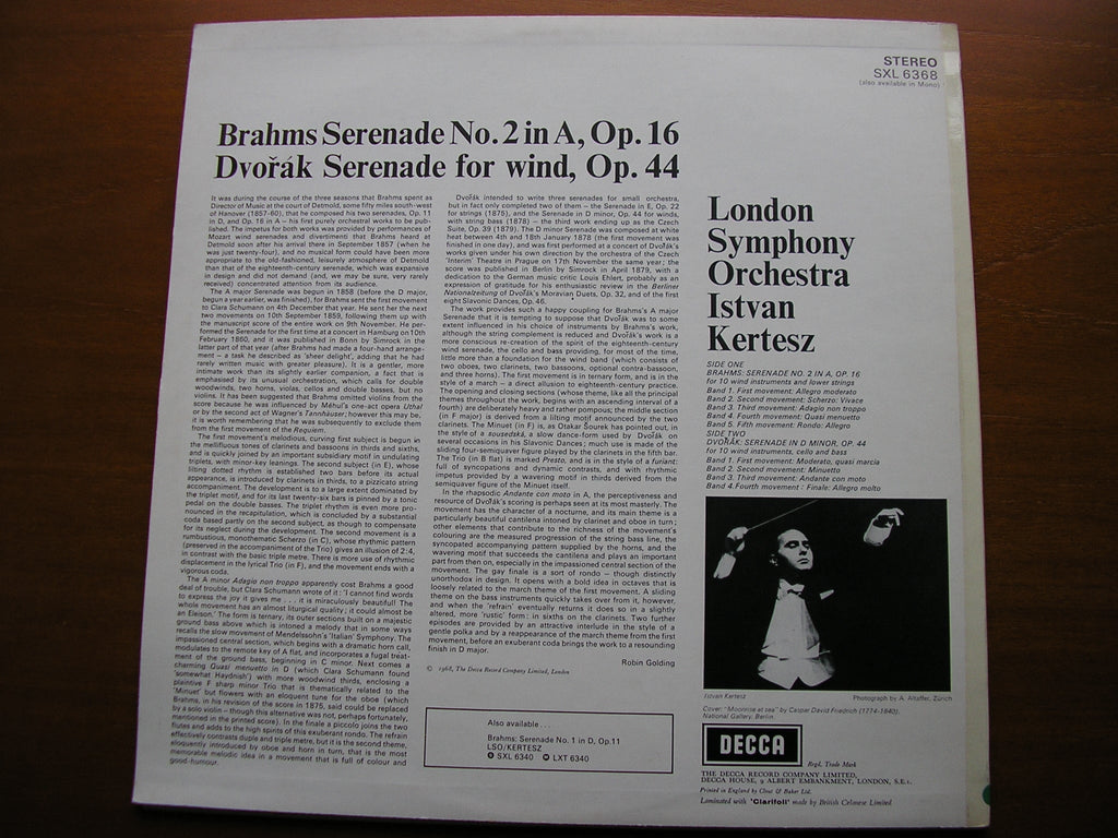 SXL 6368 BRAHMS: SERENADE No. 2 / DVORAK: SERENADE FOR WIND Op. 44 KERTESZ / LONDON SYMPHONY