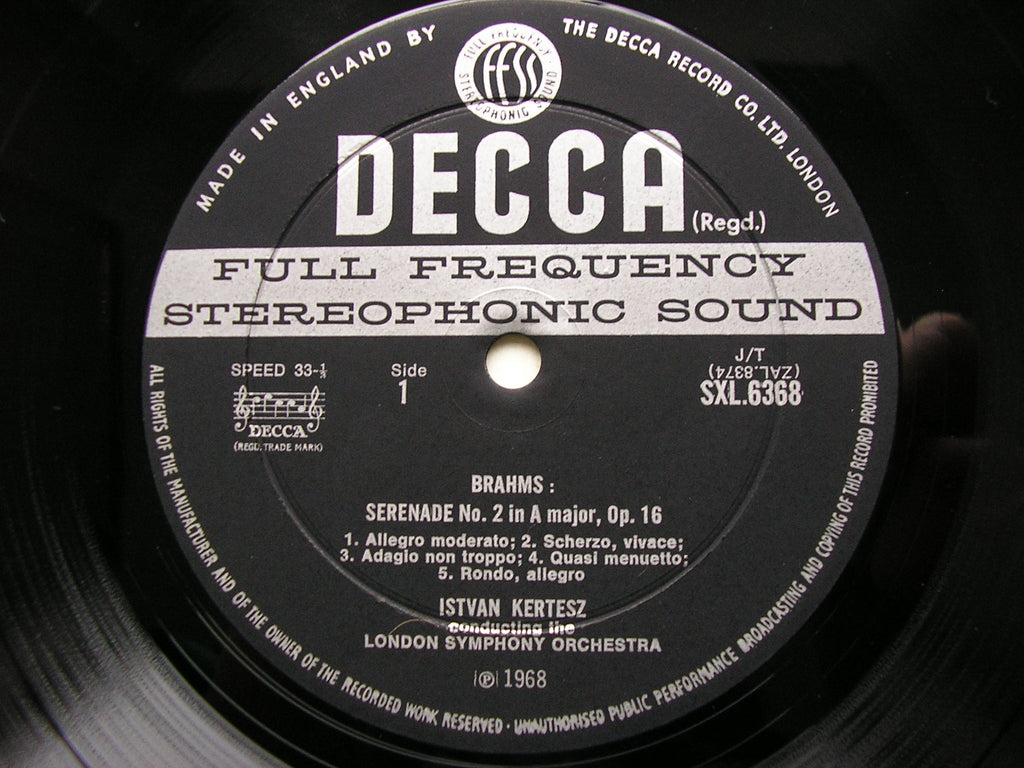 SXL 6368 BRAHMS: SERENADE No. 2 / DVORAK: SERENADE FOR WIND Op. 44 KERTESZ / LONDON SYMPHONY