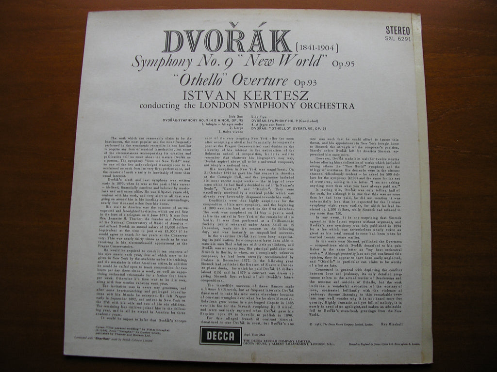 SXL 6291 DVORAK: SYMPHONY No. 9 / OVERTURE Othello ISTVAN KERTESZ / LONDON SYMPHONY