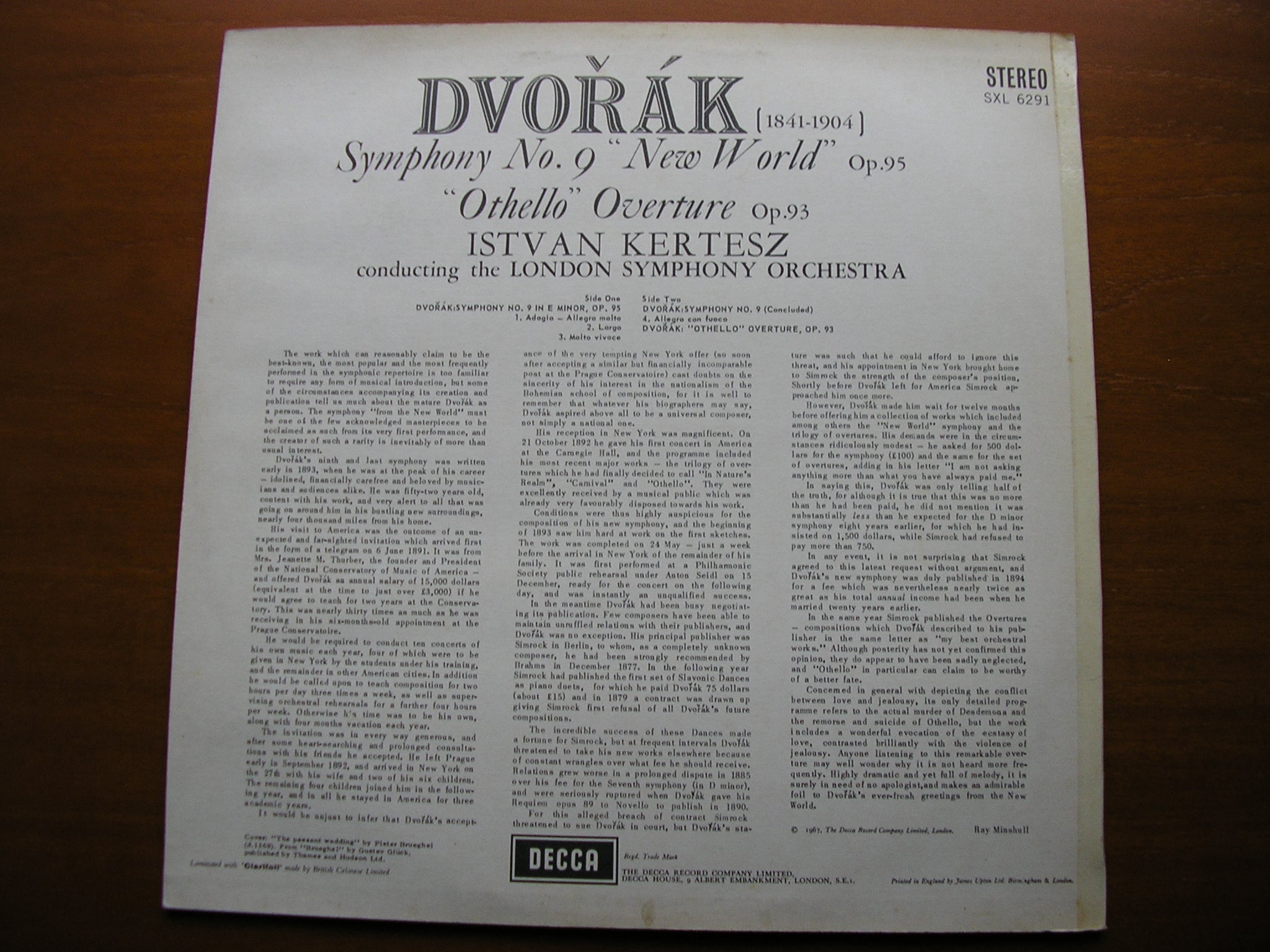 SXL 6291 DVORAK: SYMPHONY No. 9 / OVERTURE Othello ISTVAN KERTESZ / LONDON SYMPHONY