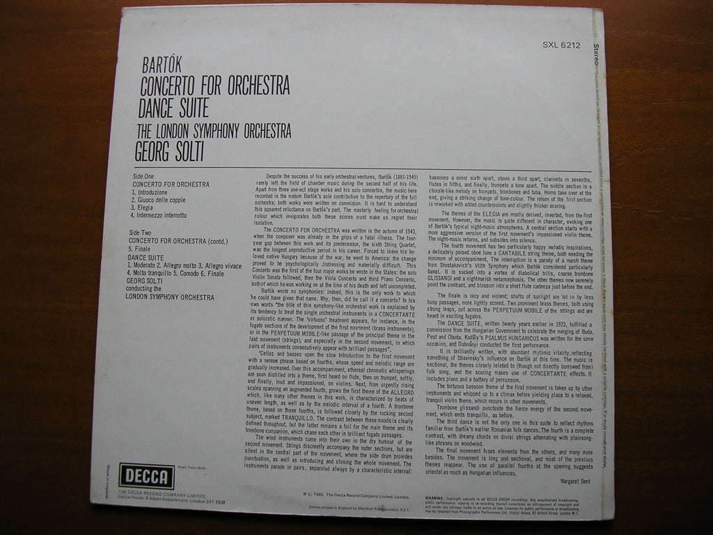 SXL 6212 BARTOK: CONCERTO FOR ORCHESTRA / DANCE SUITE SOLTI / LONDON SYMPHONY