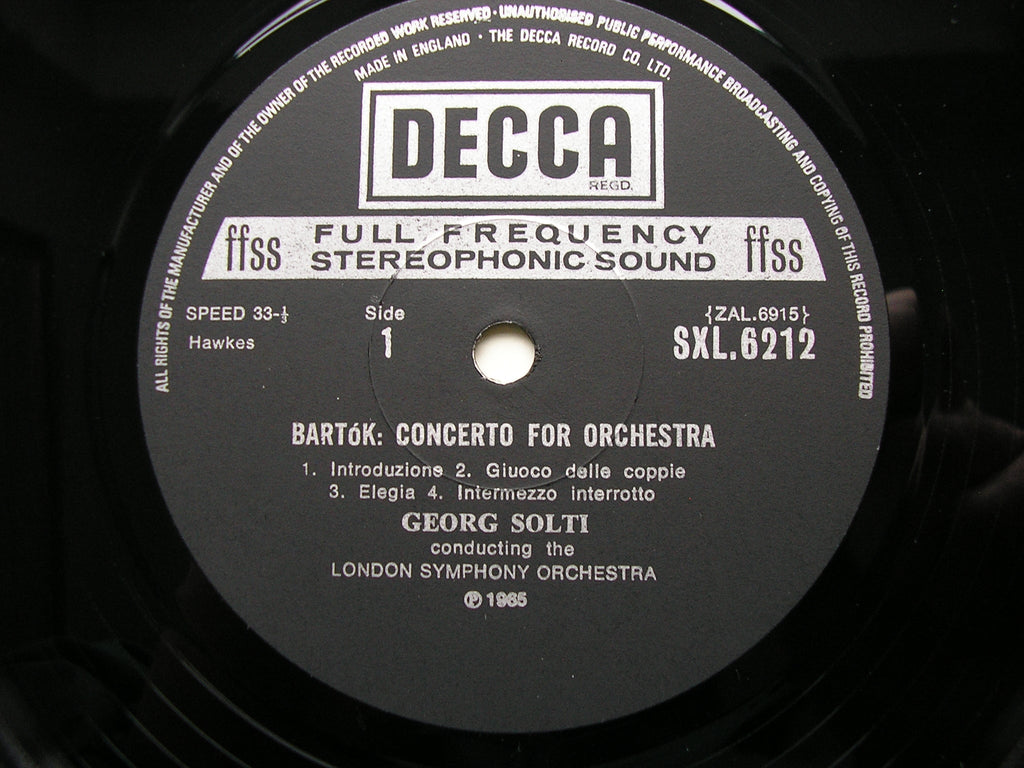 SXL 6212 BARTOK: CONCERTO FOR ORCHESTRA / DANCE SUITE SOLTI / LONDON SYMPHONY