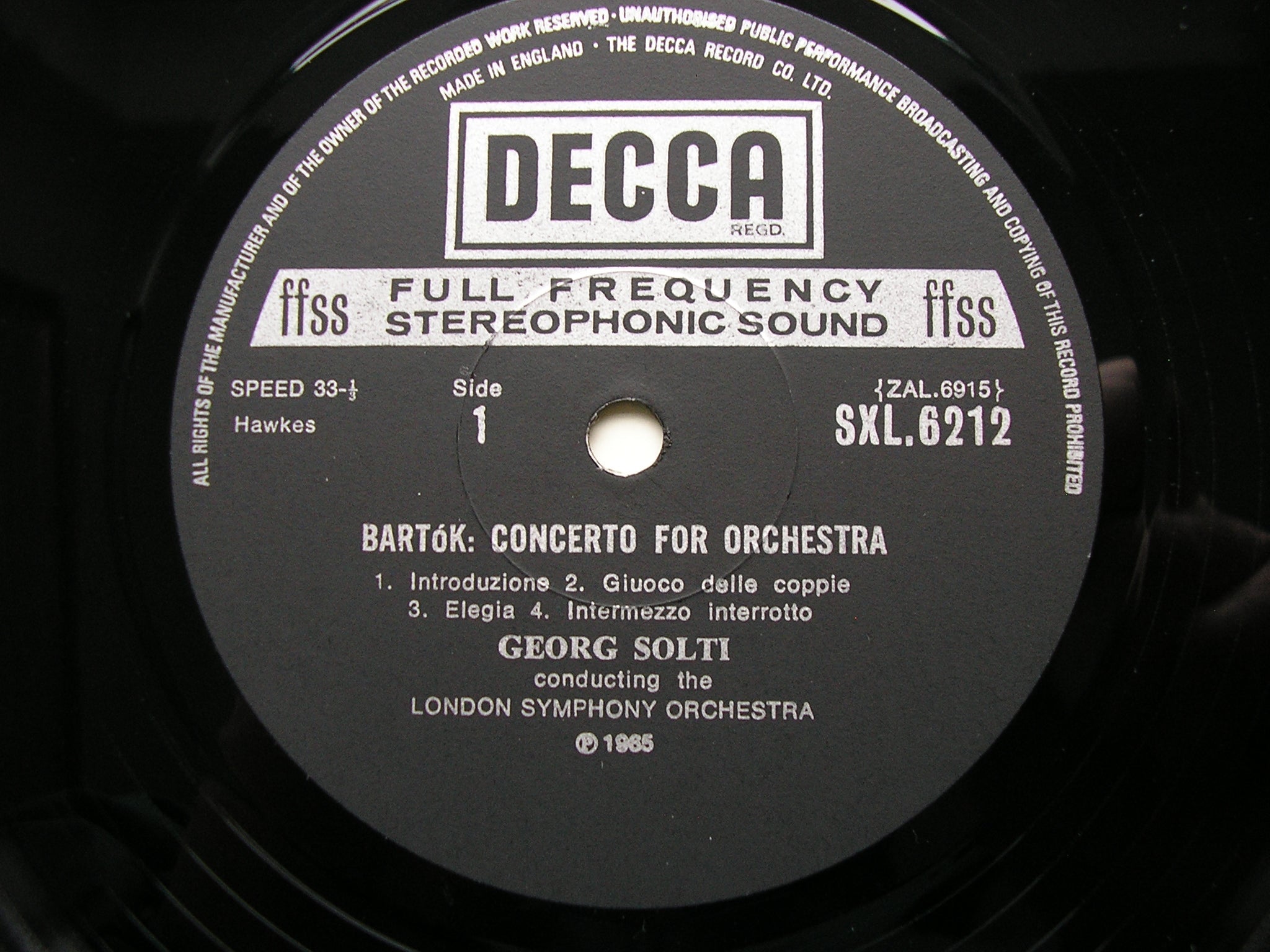 SXL 6212 BARTOK: CONCERTO FOR ORCHESTRA / DANCE SUITE SOLTI / LONDON SYMPHONY