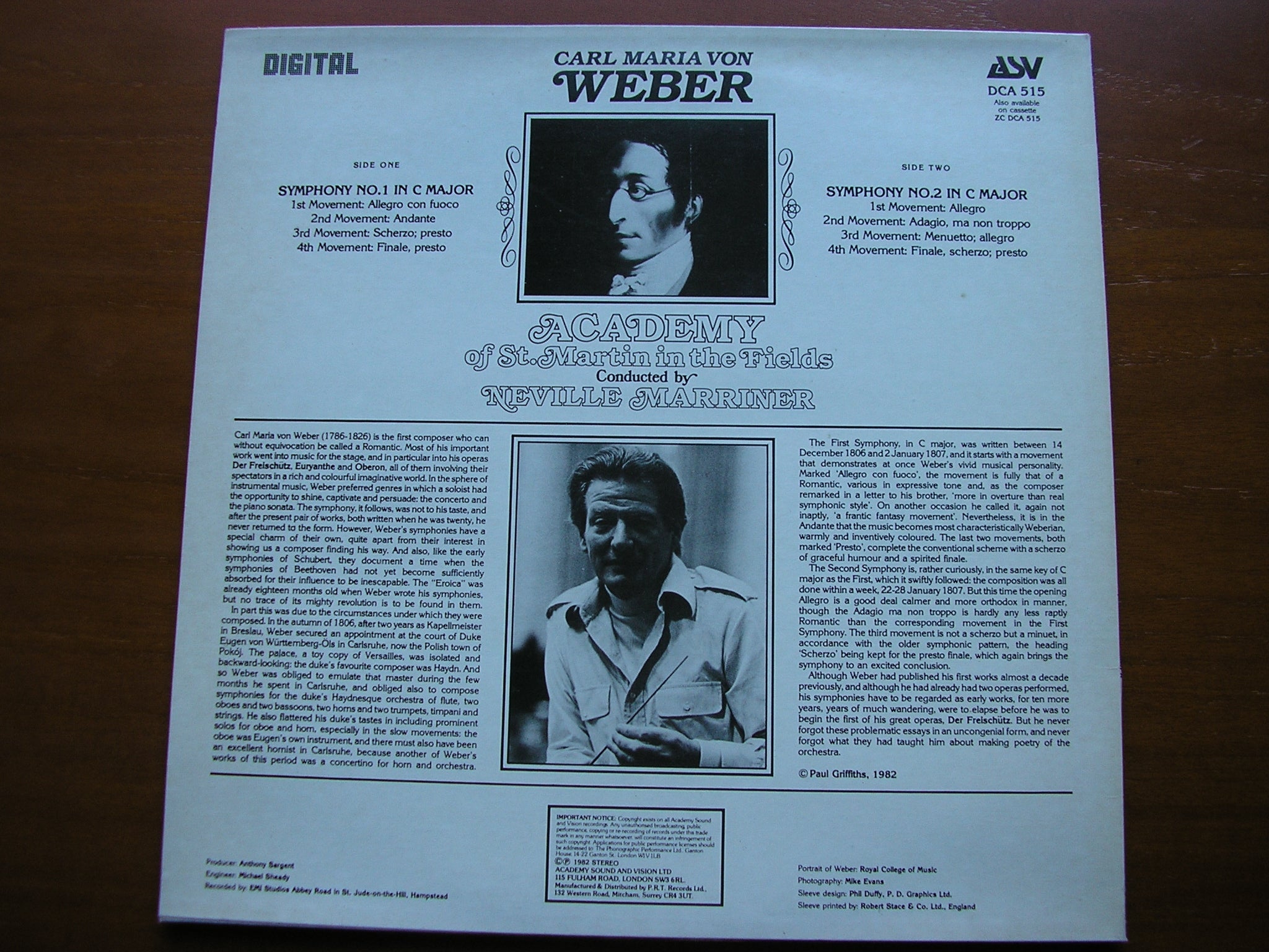 WEBER: SYMPHONIES Nos. 1 & 2    MARRINER / ASMIF    DCA 515