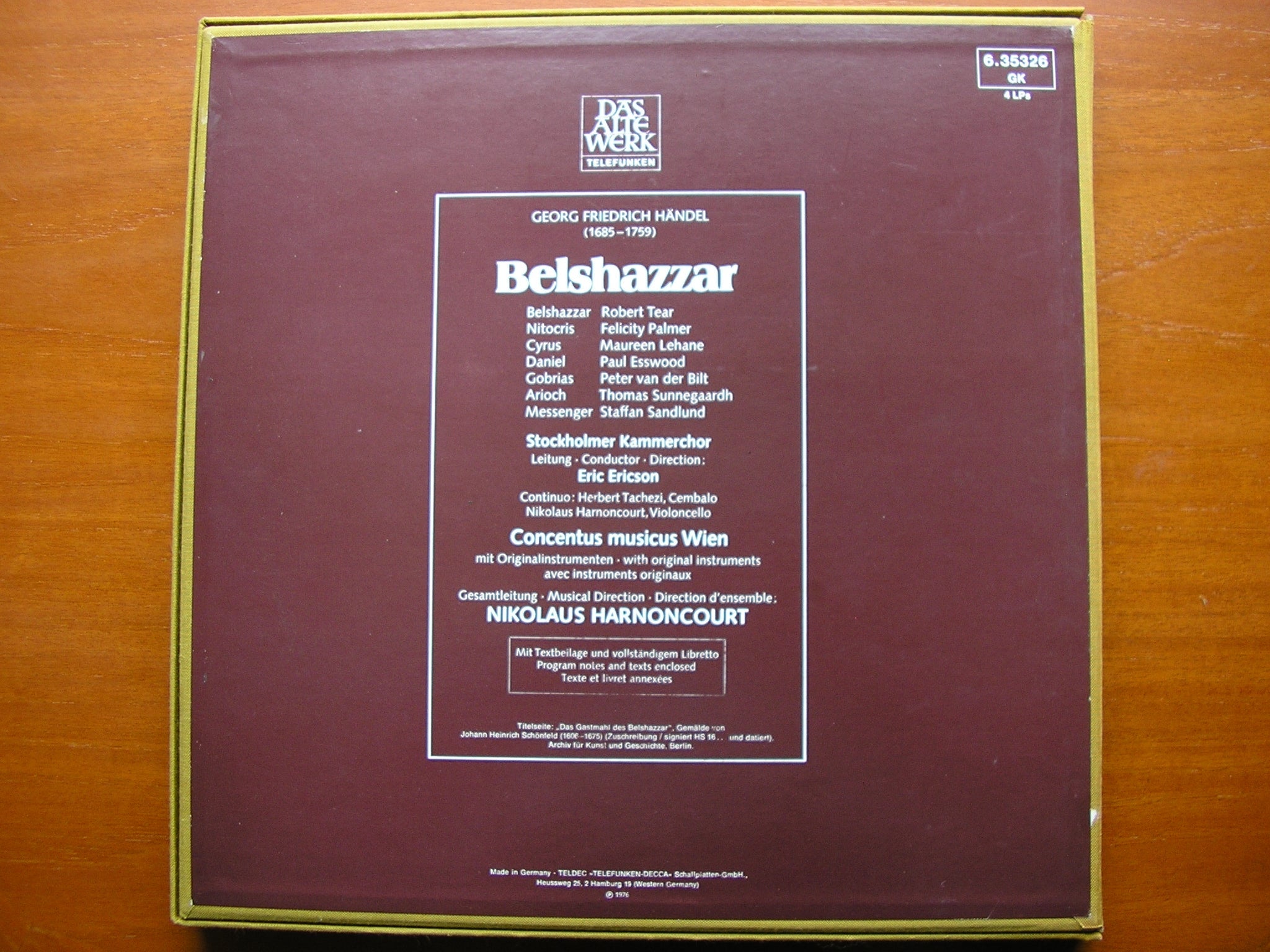 HANDEL: BELSHAZZAR   TEAR / PALMER / LEHANE / CONCENTUS MUSICUS / HARNONCOURT    635326