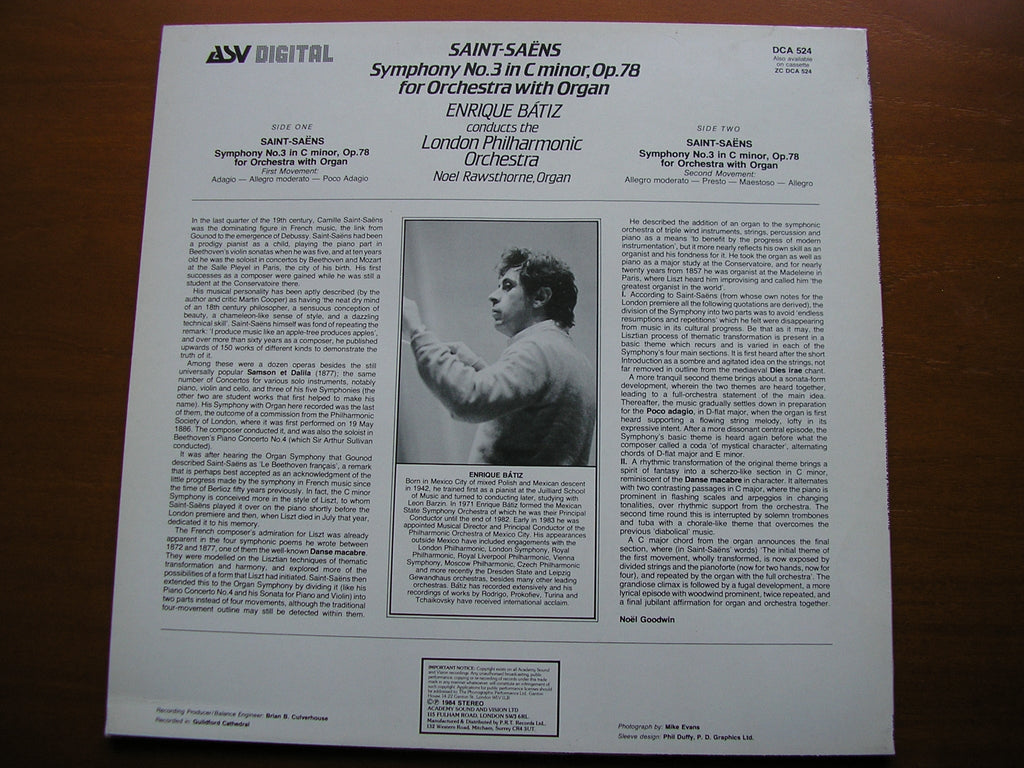 SAINT - SAENS: SYMPHONY No. 3     BATIZ / LONDON PHILHARMONIC   DCA 524