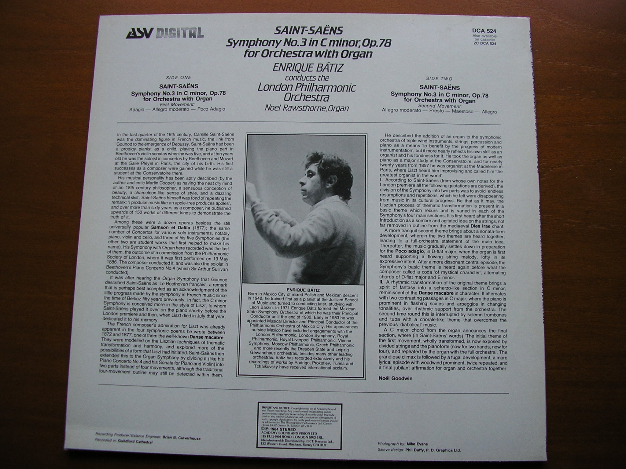 SAINT - SAENS: SYMPHONY No. 3     BATIZ / LONDON PHILHARMONIC   DCA 524