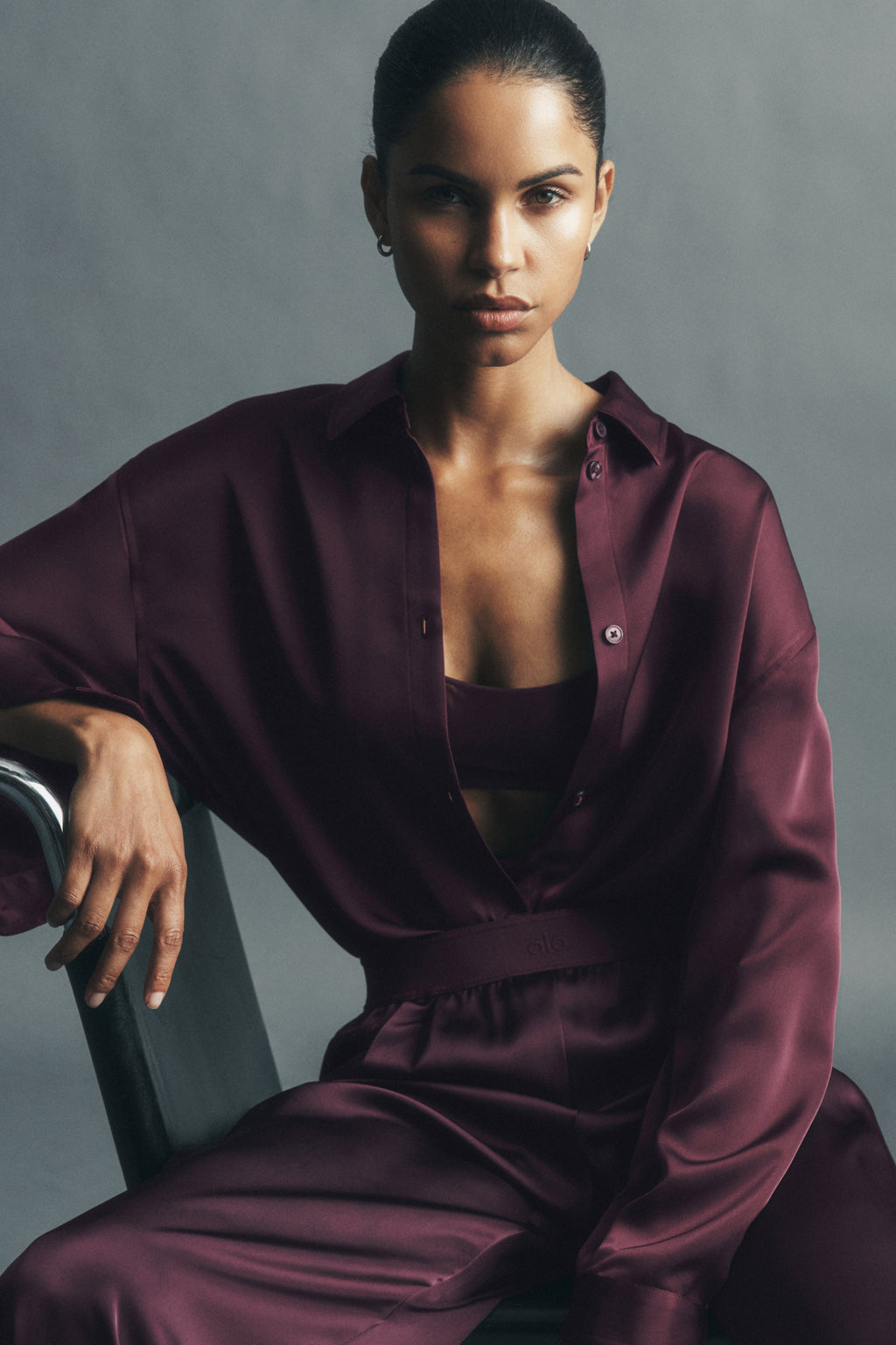 Satin Smooth Talker Button Up - Rich Bordeaux