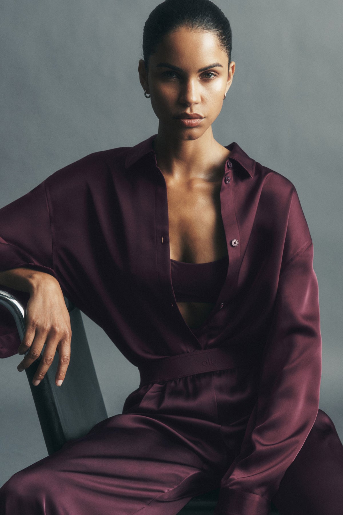 Satin Smooth Talker Button Up - Rich Bordeaux