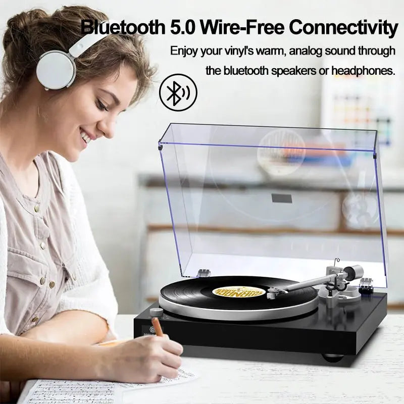 Angels Horn H003-BK Bluetooth Turntable Vinyl Record Player (Piano Black)
