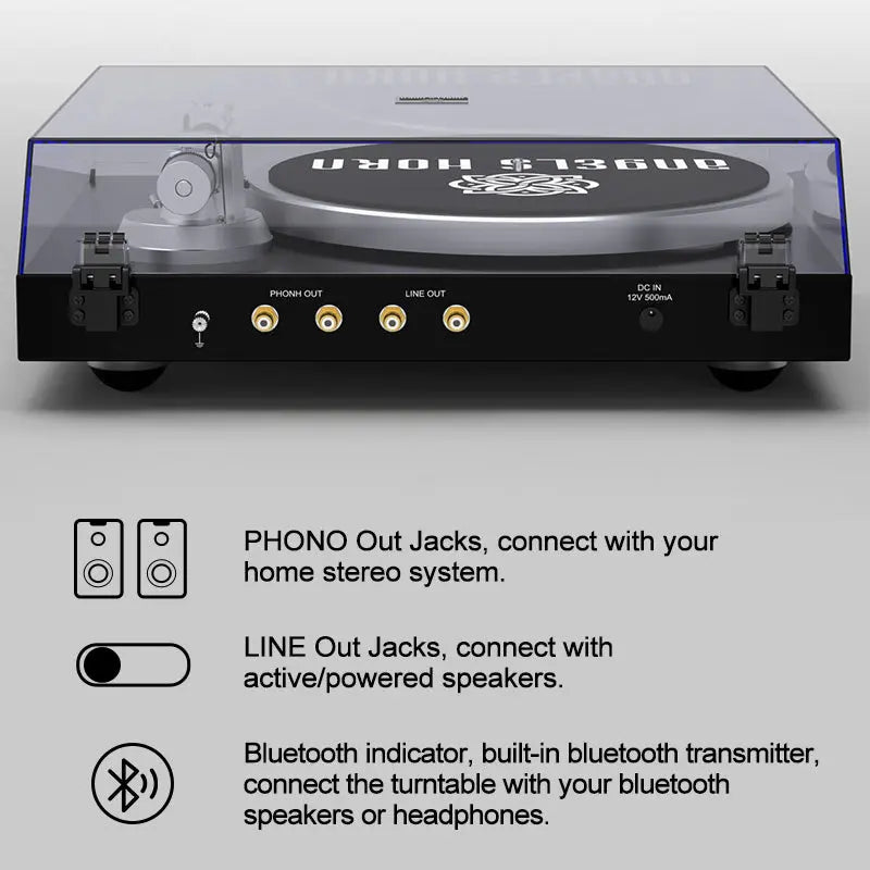 Angels Horn H003-BK Bluetooth Turntable Vinyl Record Player (Piano Black)