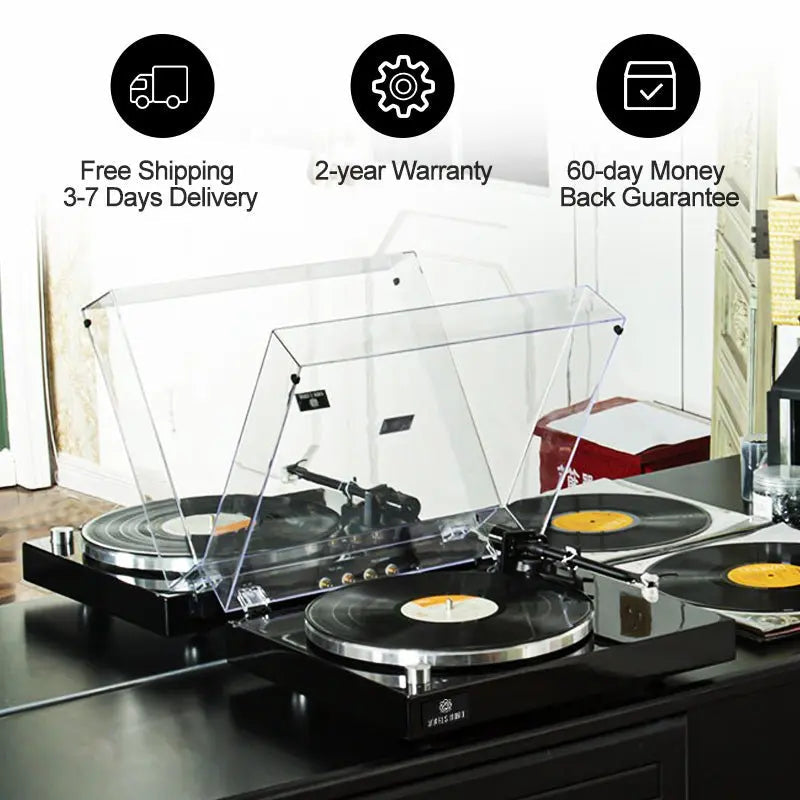 Angels Horn H003-BK Bluetooth Turntable Vinyl Record Player (Piano Black)