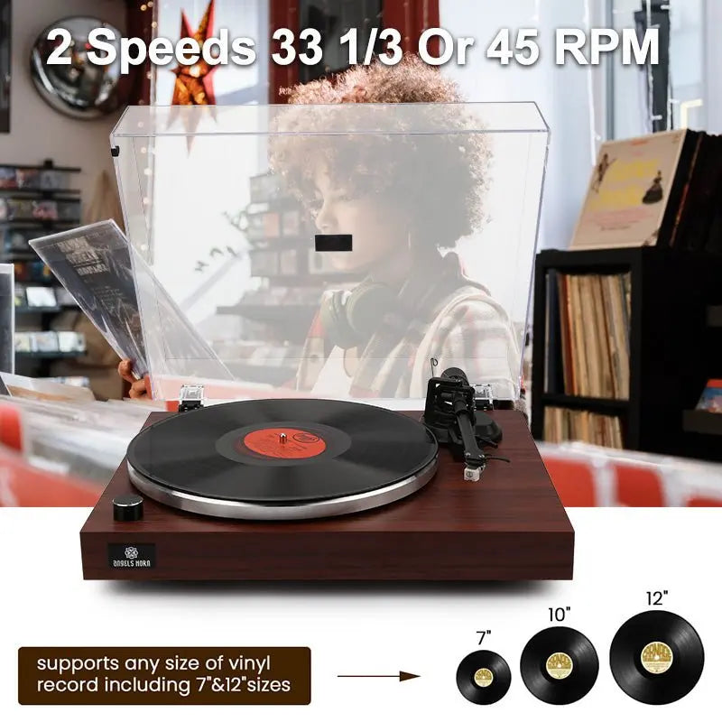 Angels Horn H003-OR Bluetooth Turntable Vinyl Record Player (Red Brown)