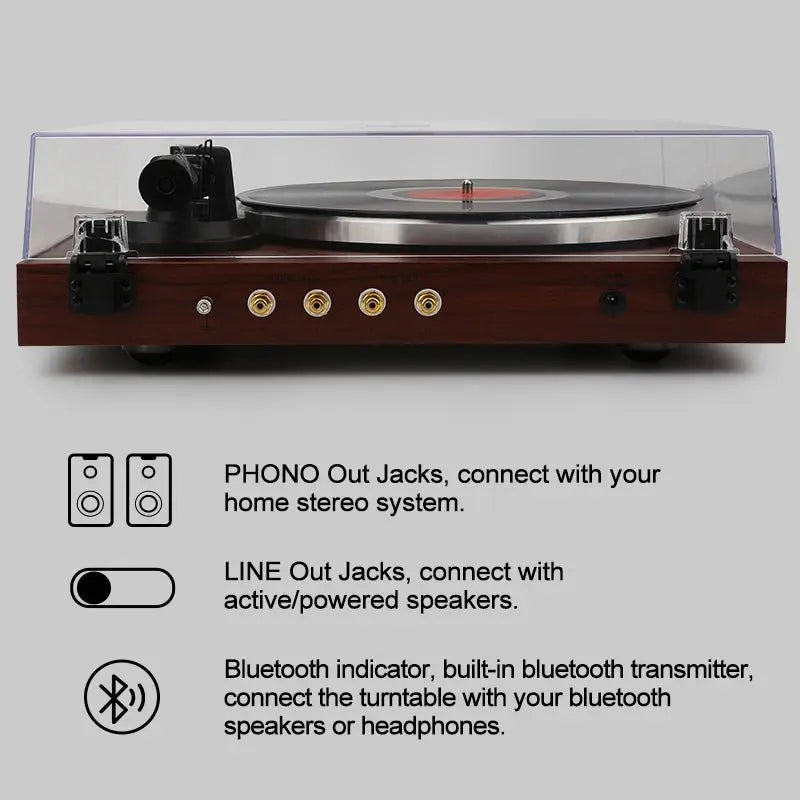 Angels Horn H003-OR Bluetooth Turntable Vinyl Record Player (Red Brown)