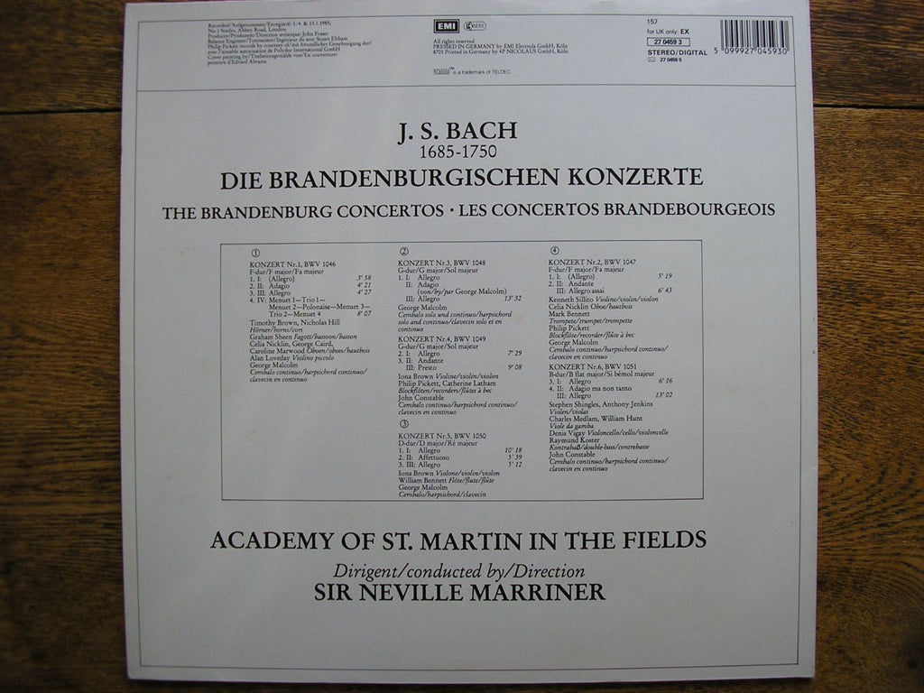 BACH: THE BRANDENBURG CONCERTOS NEVILLE MARRINER / ASMIF EX 27 0459 3