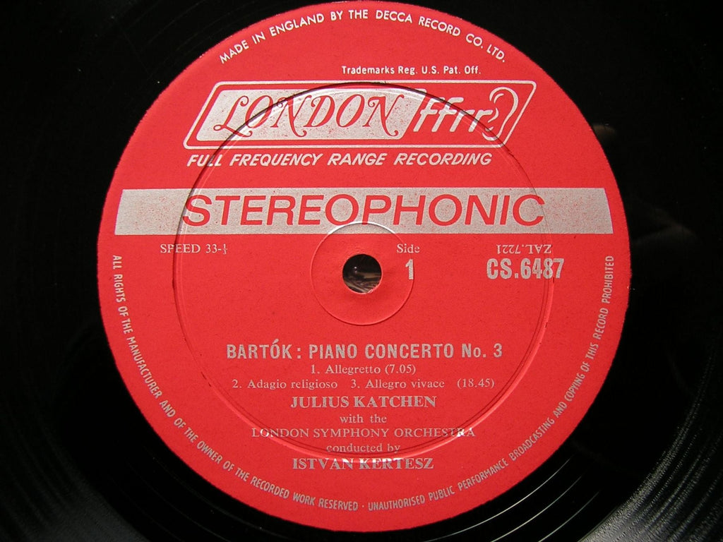 BARTOK: PIANO CONCERTO No. 3 / RAVEL: PIANO CONCERTO in G JULIUS KATCHEN / LSO / ISTVAN KERTESZ CS 6487