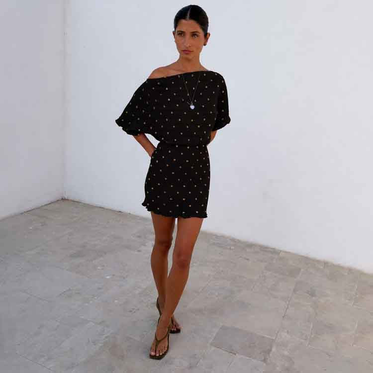 Black Plisse Mini Tilly Dress