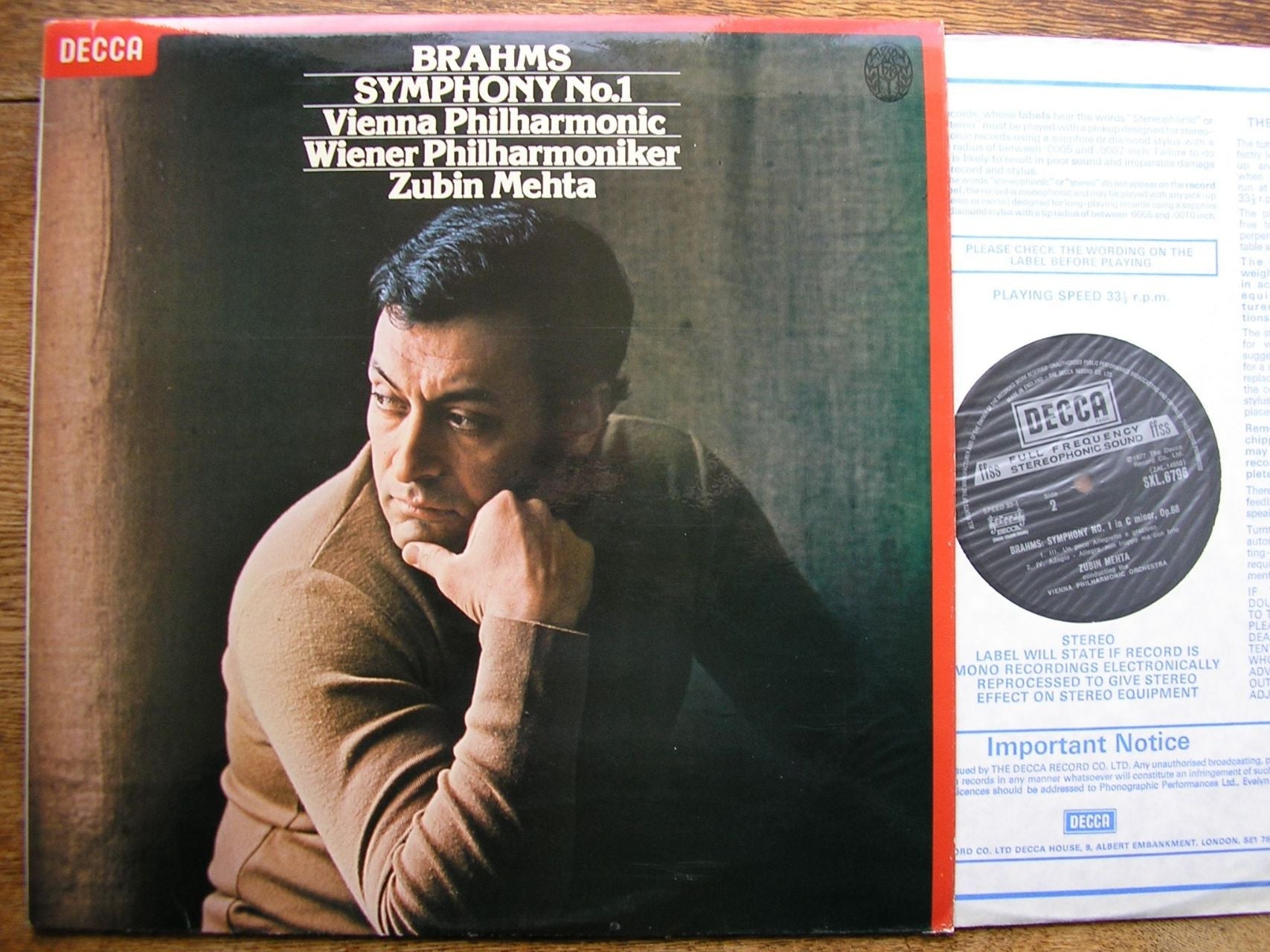SXL 6796 BRAHMS: SYMPHONY No. 1 MEHTA / VIENNA PHILHARMONIC
