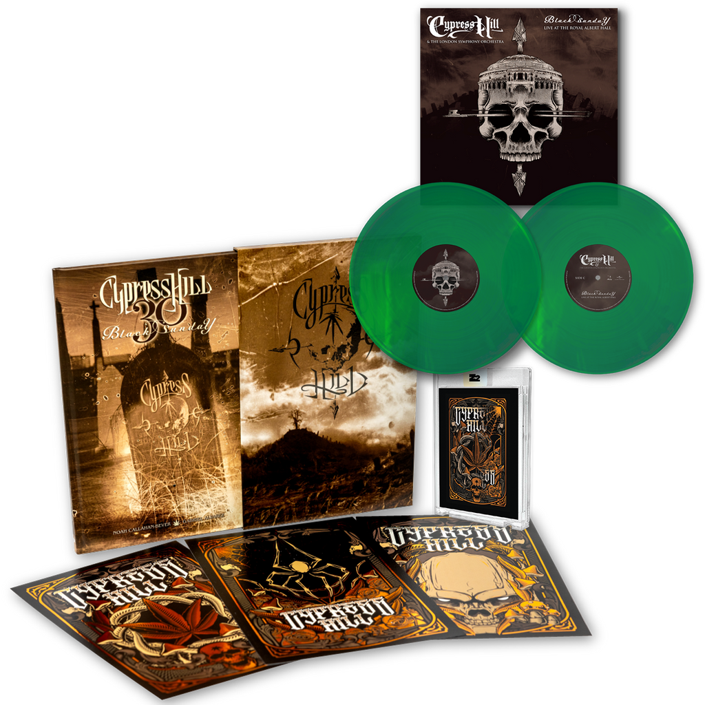 CYPRESS HILL: BLACK SUNDAY GRAPHIC NOVEL - SIGNED PLATINUM EDITION + 'CYPRESS HILL' LP & 'THE LONDON SYMPHONY ORCHESTRA: LIVE AT ROYAL ALBERT HALL' LP - LTD. - TRANSLUCENT GREEN