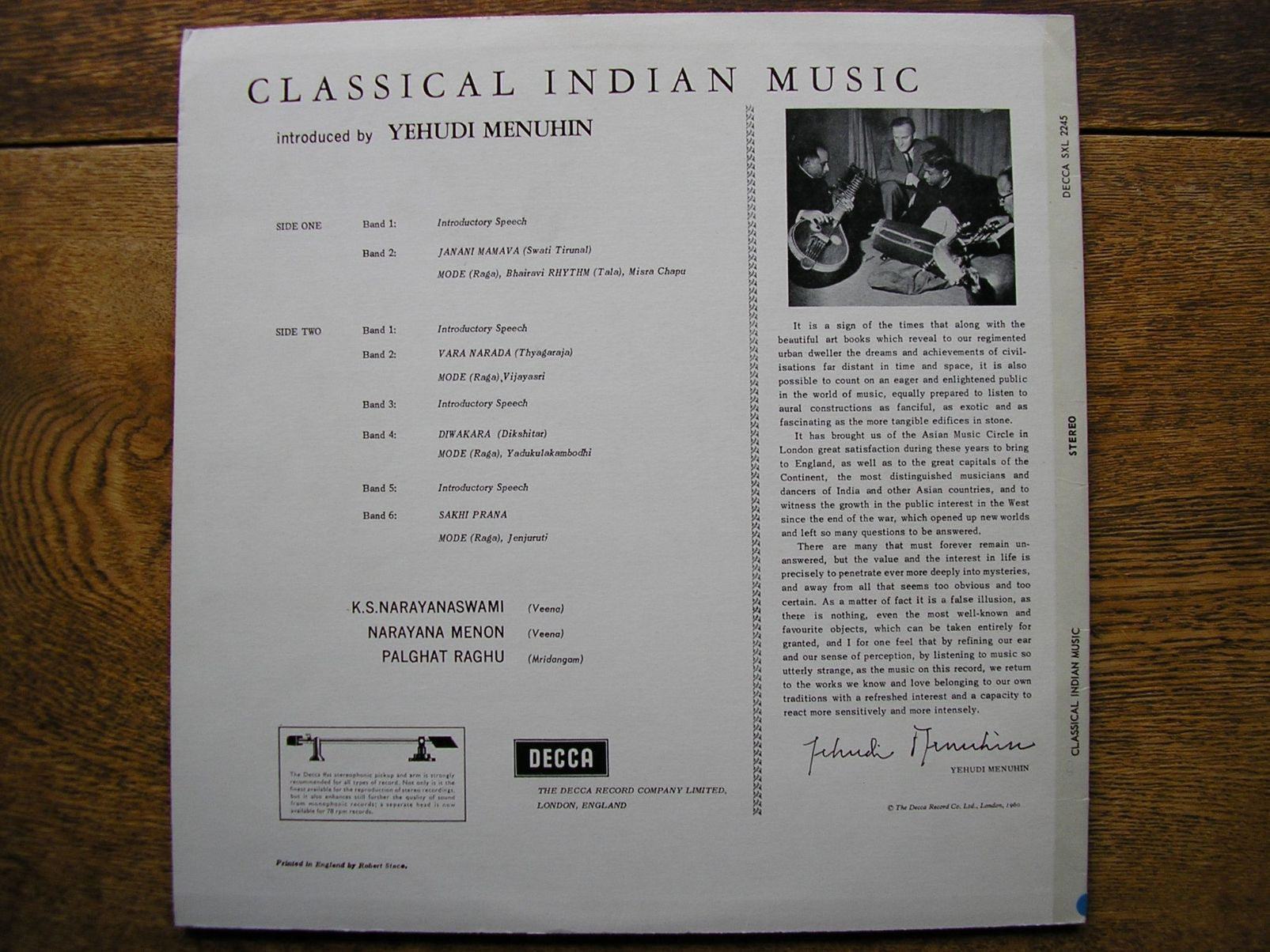 SXL 2245 CLASSICAL INDIAN MUSIC Introduced by YEHUDI MENUHIN / SOLOISTS