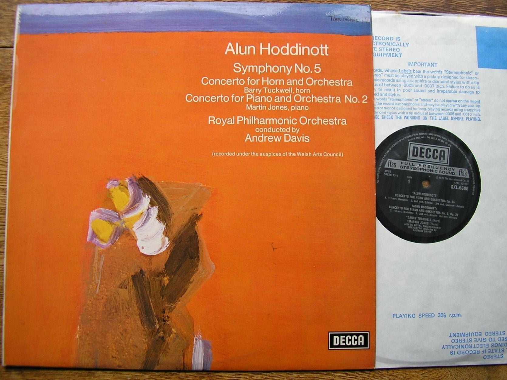 HODDINOTT: HORN CONCERTO / PIANO CONCERTO No. 2 / SYMPHONY No. 5     TUCKWELL / JONES / RPO / DAVIS     SXL 6606