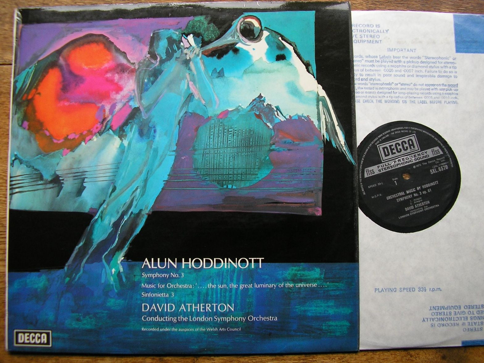 HODDINOTT: SYMPHONY No. 3 / SINFONIETTA No. 3 / THE SUN THE GREAT LUMINARY     ATHERTON / LSO    SXL 6570