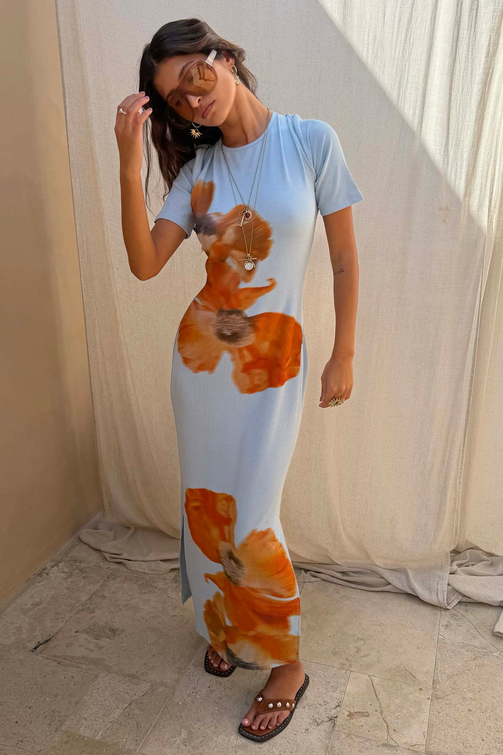 Ice Blue Floral Rib Dress