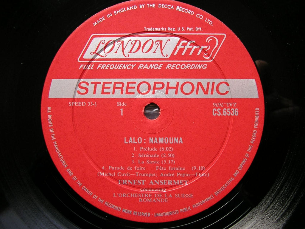 LALO: NAMOUNA / DIVERTISSEMENT / RAPSODIE ERNEST ANSERMET / SUISSE ROMANDE CS 6536
