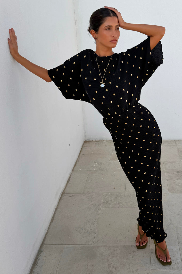 Black Tilly Dress with Gold Foil