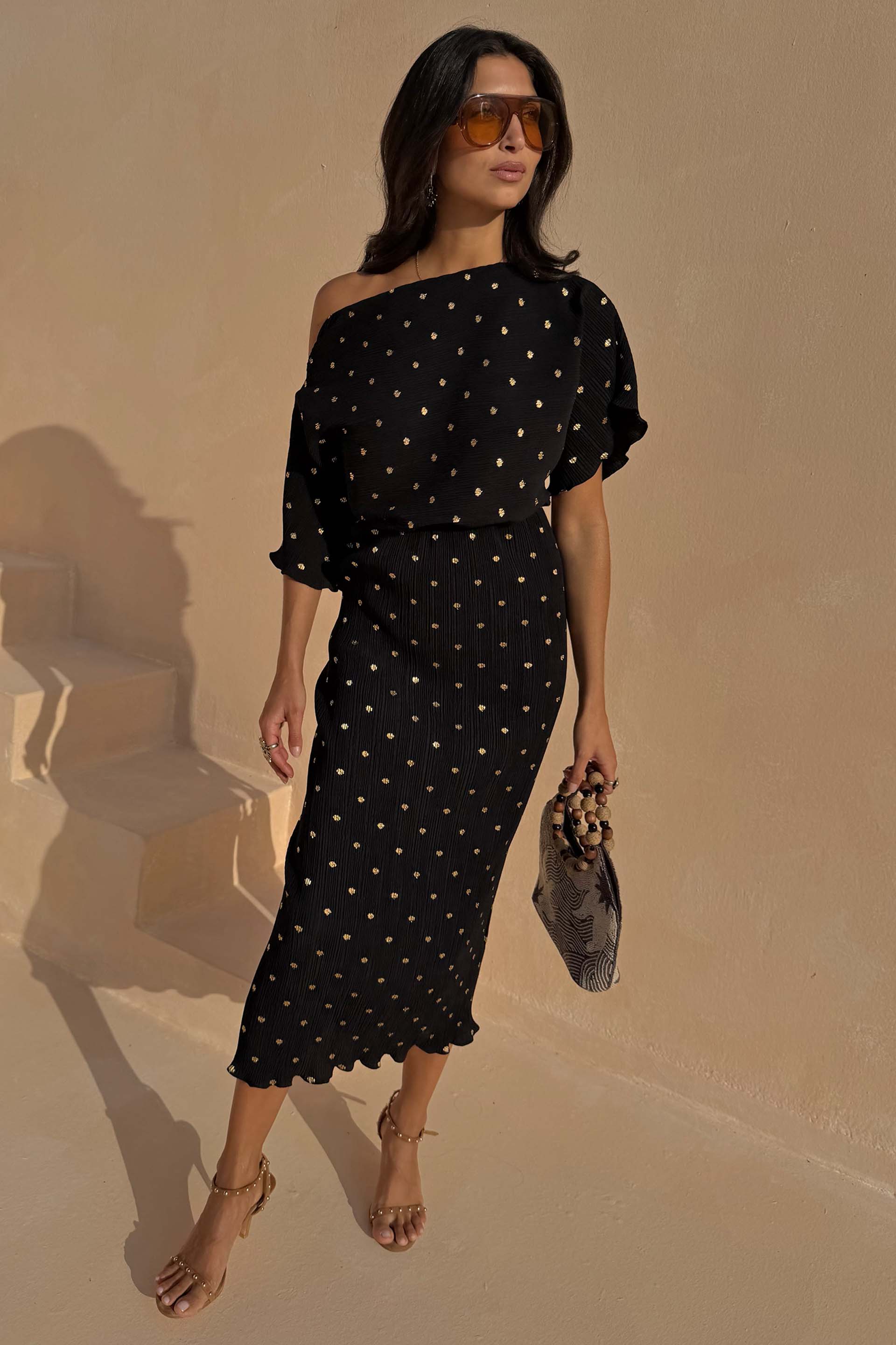 Black Tilly Dress with Gold Foil
