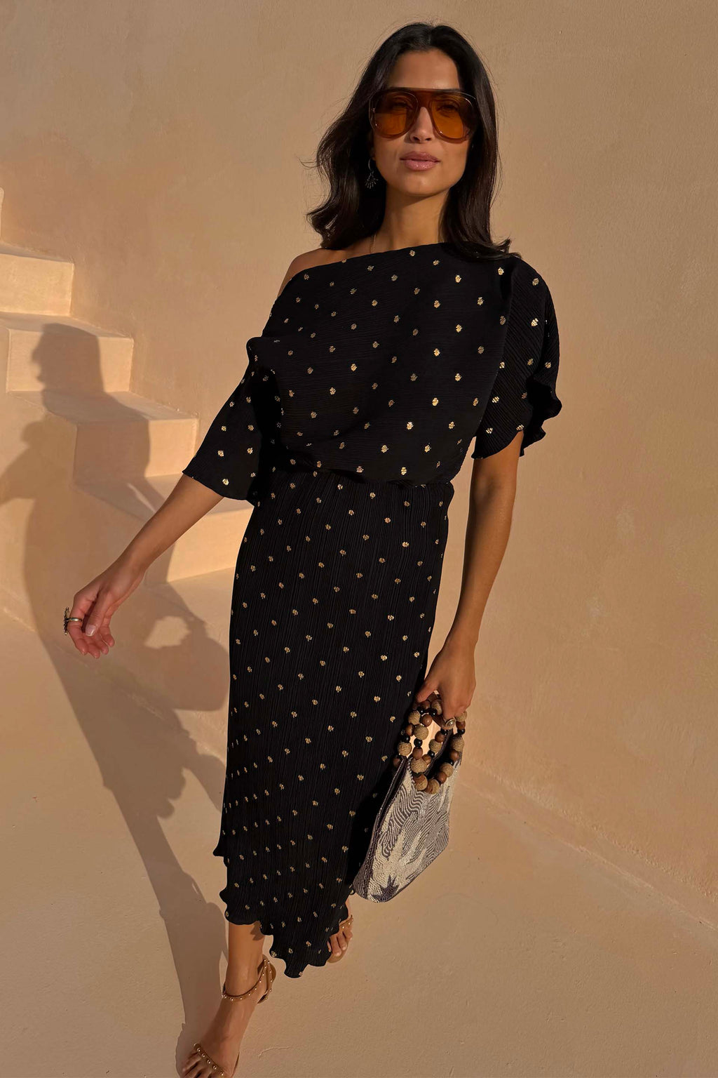 Black Tilly Dress with Gold Foil