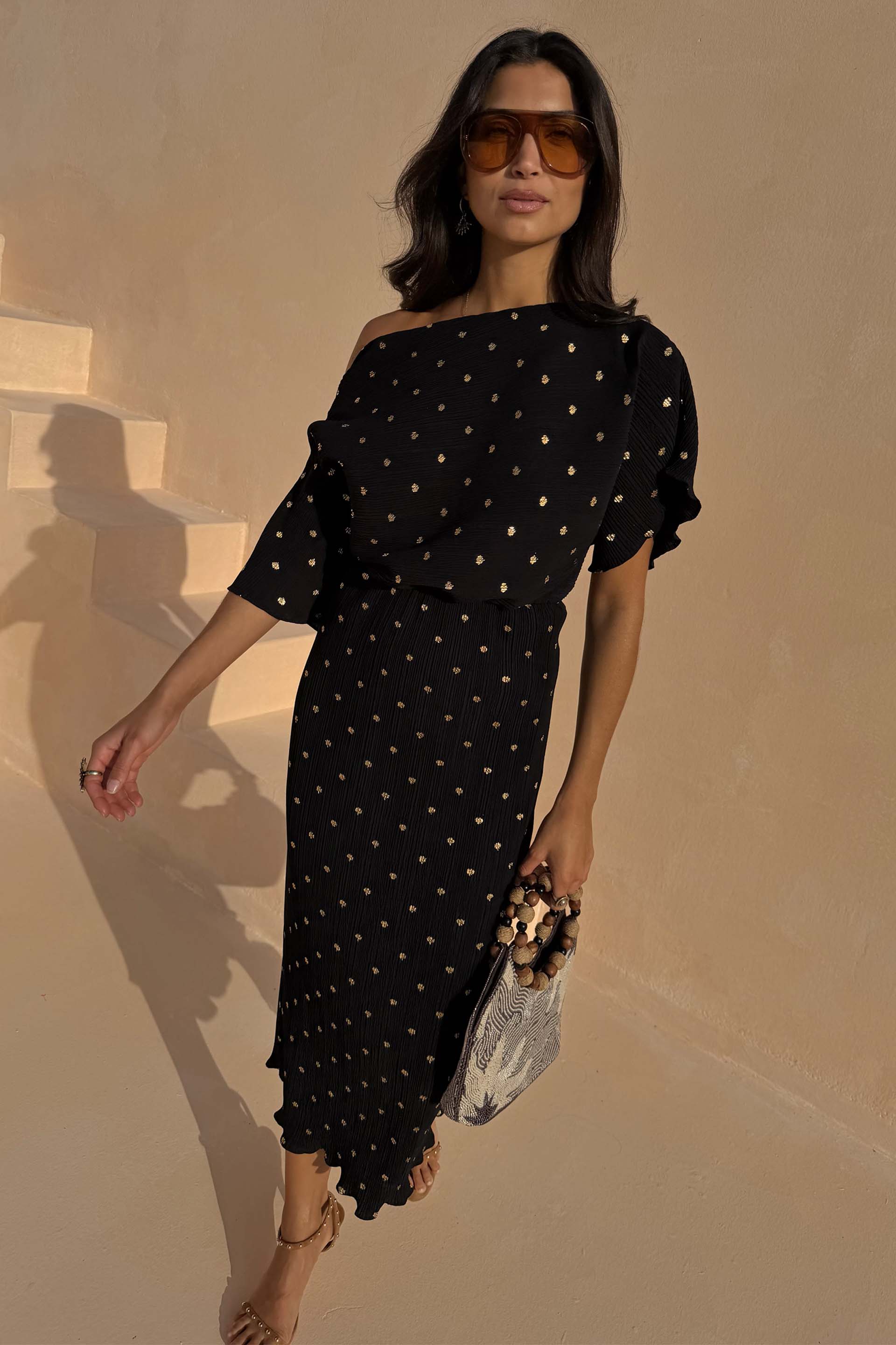 Black Tilly Dress with Gold Foil