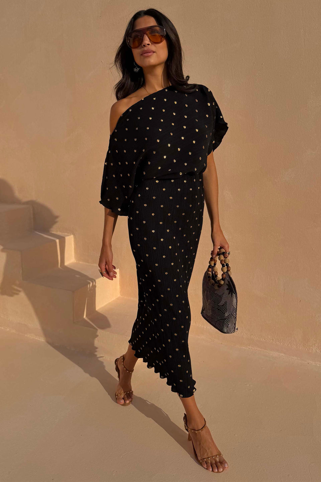 Black Tilly Dress with Gold Foil