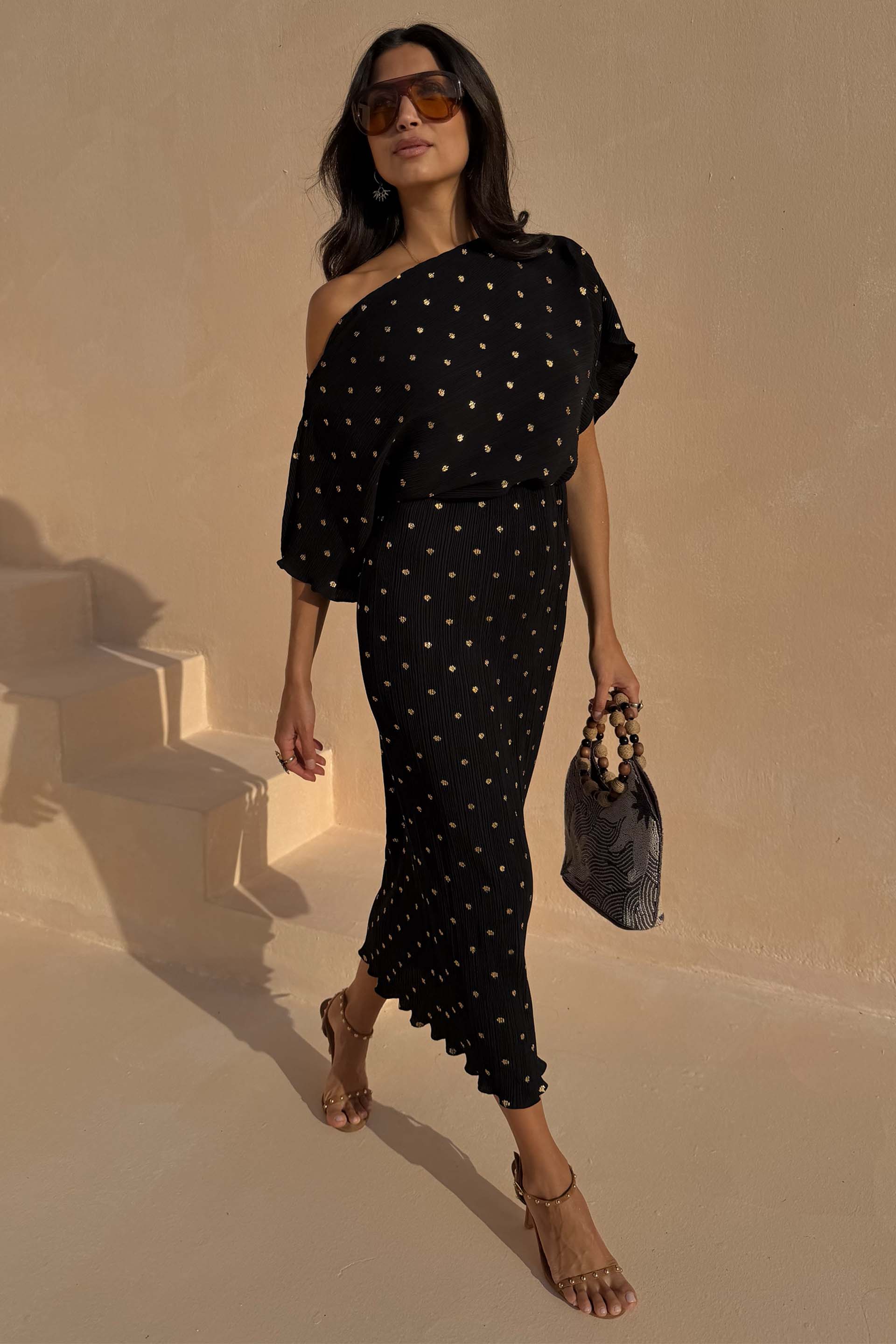 Black Tilly Dress with Gold Foil