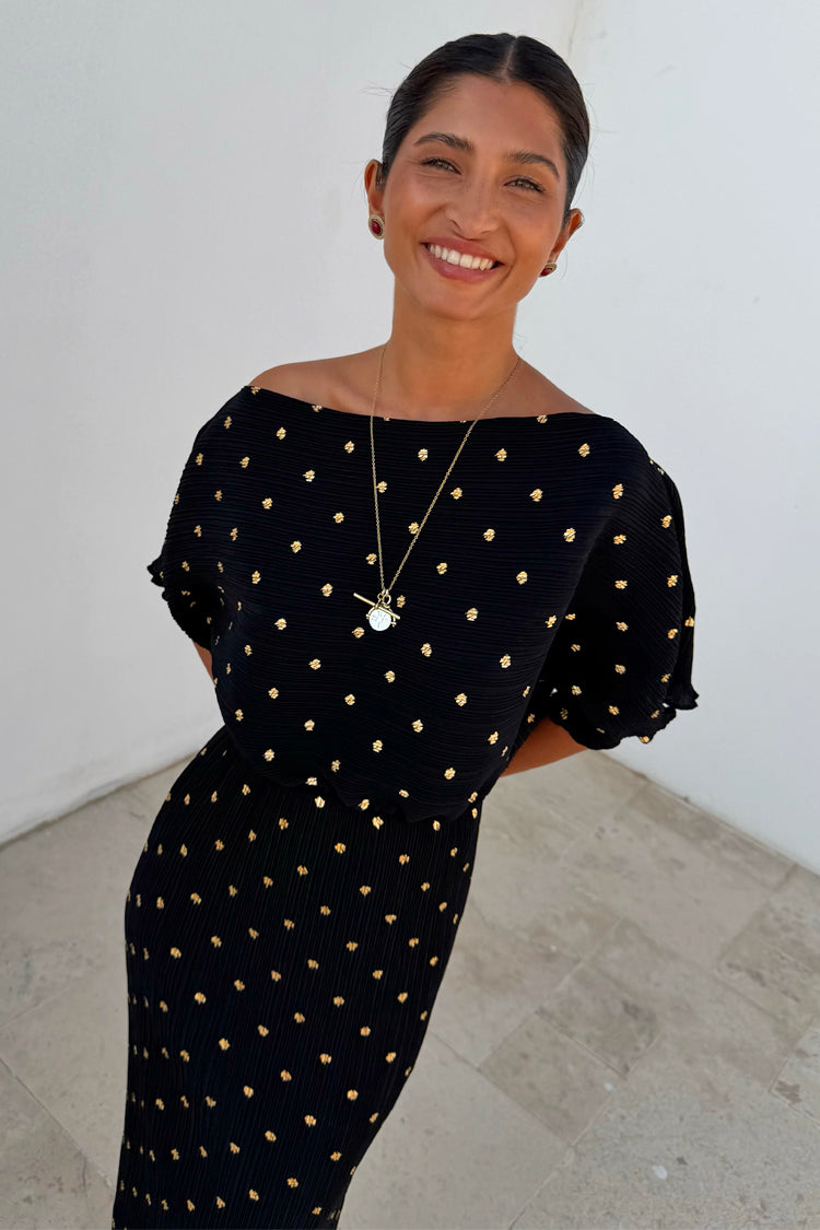 Black Tilly Dress with Gold Foil