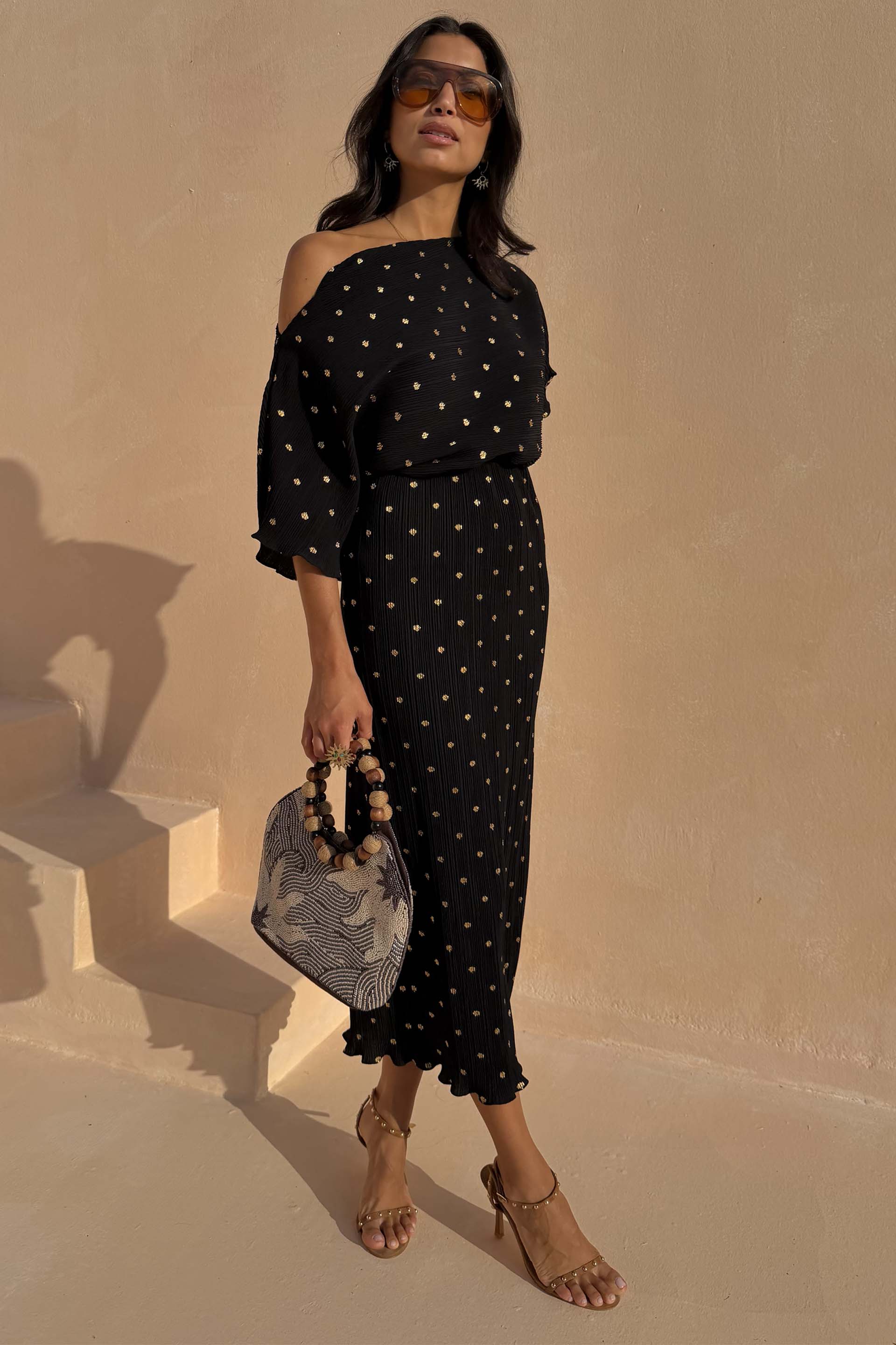 Black Tilly Dress with Gold Foil