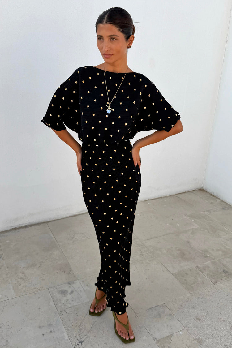 Black Tilly Dress with Gold Foil