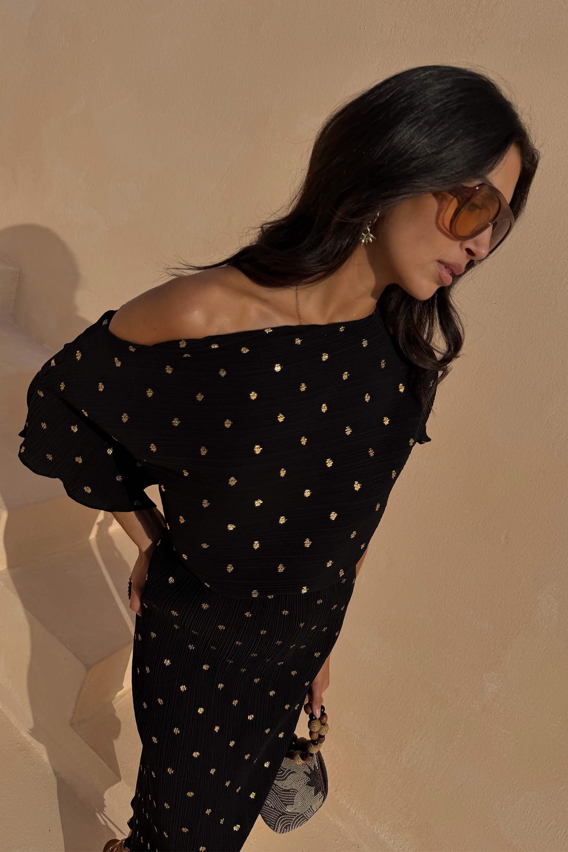 Black Tilly Dress with Gold Foil