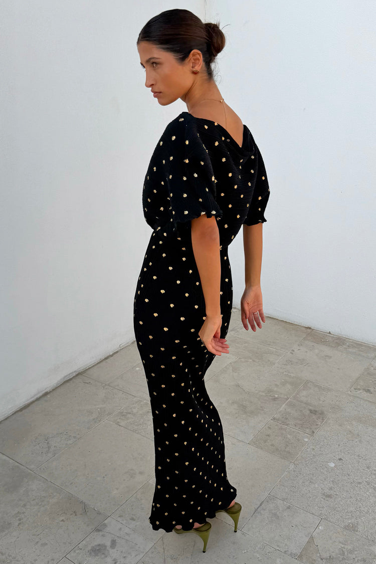 Black Tilly Dress with Gold Foil