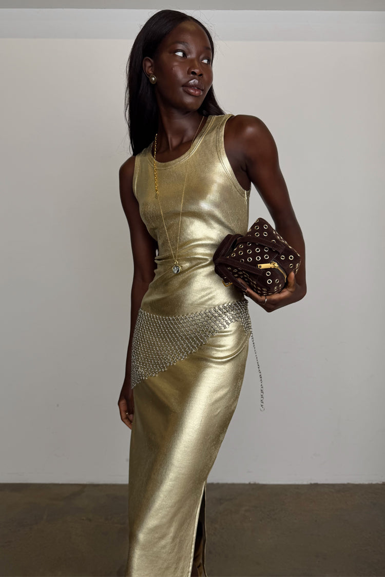 Gold Metallic Ribbed Dress